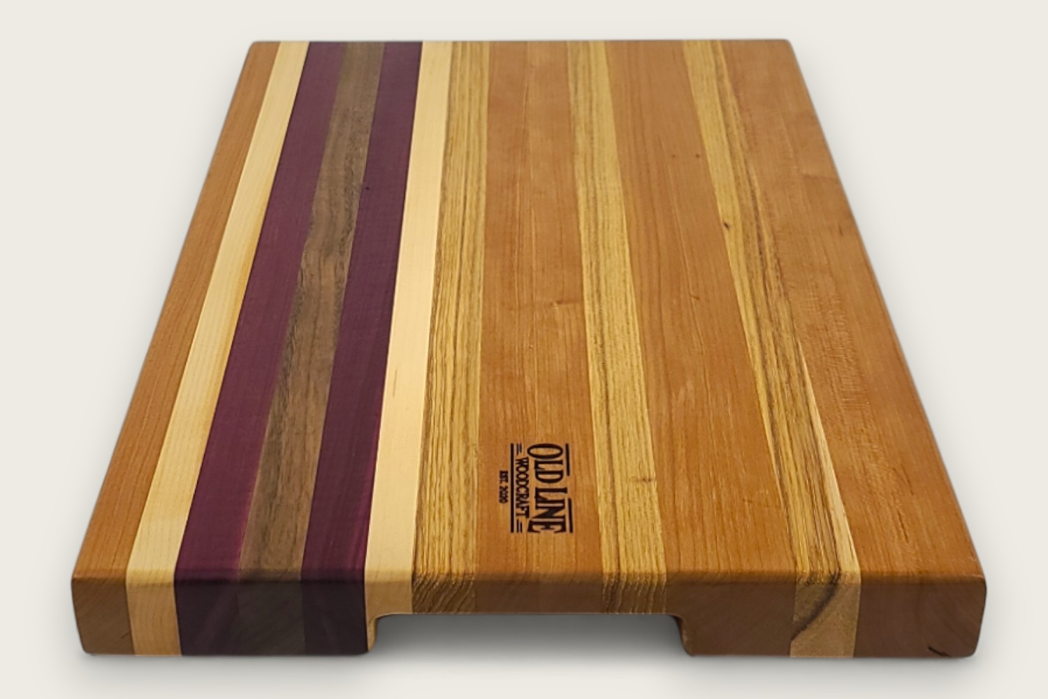 Culinary Butcher Block Board (#130) in cherry wood with edge grain, horizontal pattern, and recessed handles.